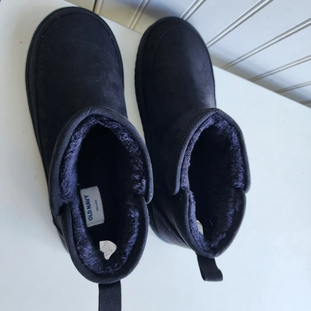 Old Navy Cozy Lined Faux Fur Winter Boots Ankle Booties Black Womens Size 7